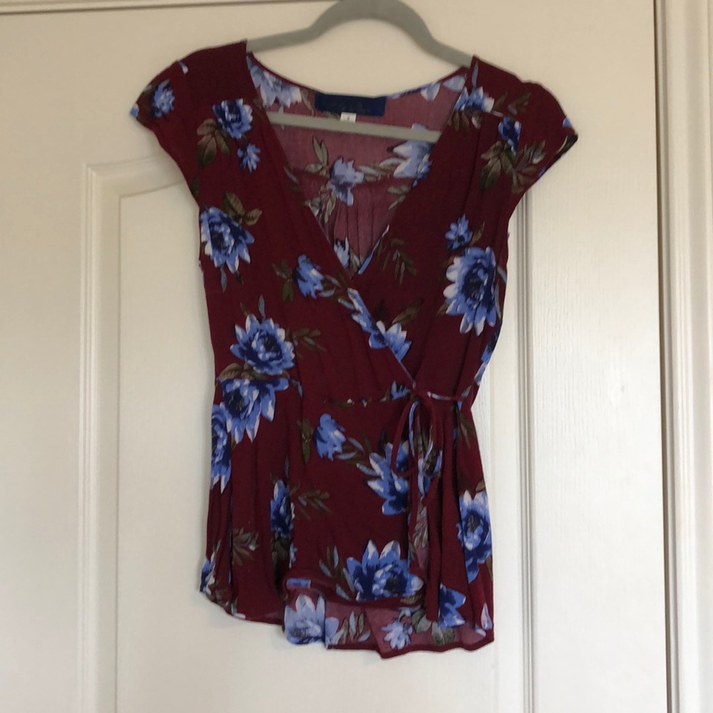 Floral Maroon tie front shirt